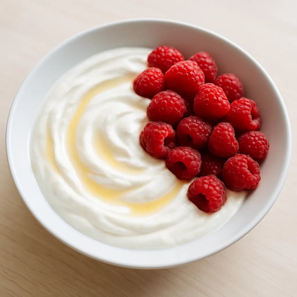 Deser z jogurtem typu islandzkiego skyr i malinami