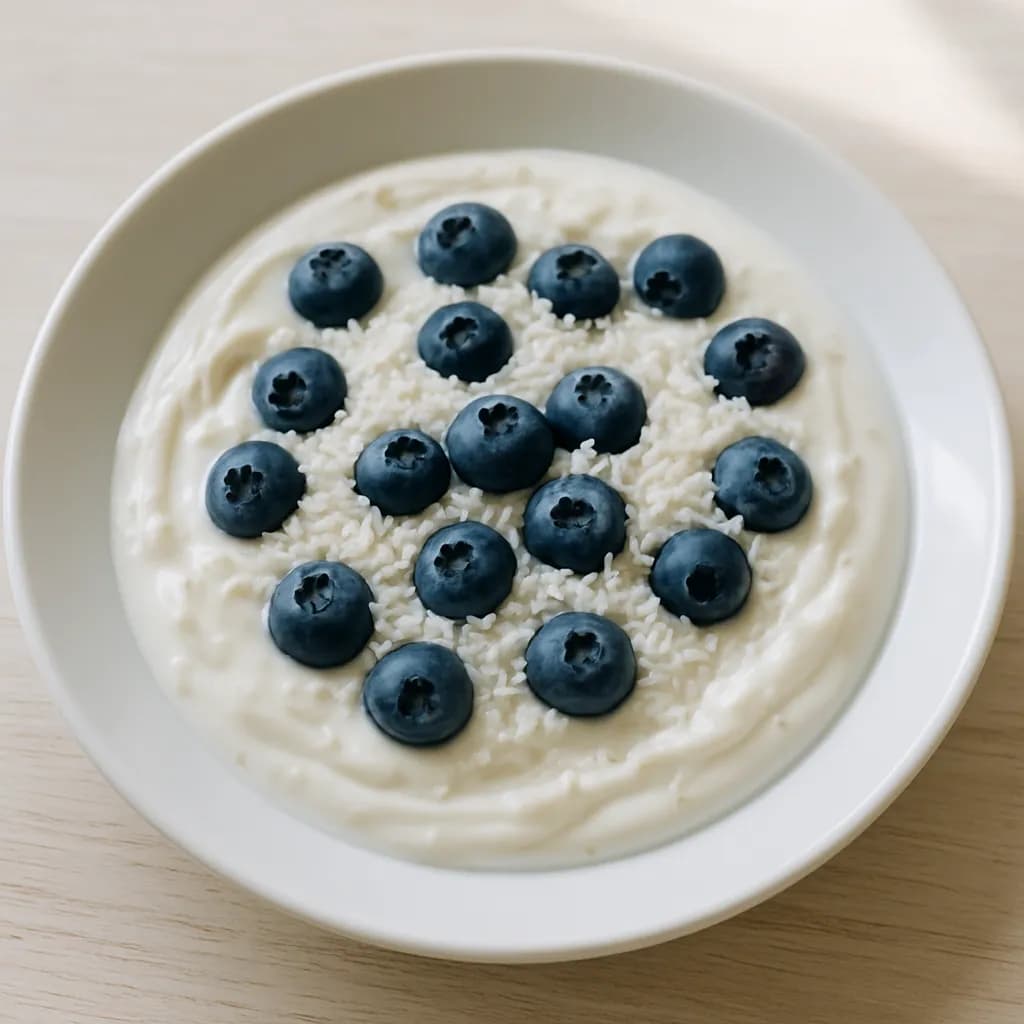 Jogurt z wiórkami kokosowymi i borówkami