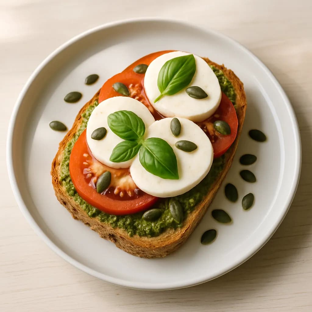 Kanapka caprese z pesto i pestkami dyni