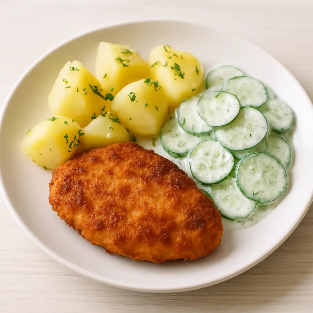 Kotlety drobiowe z mizerią i ziemniakami