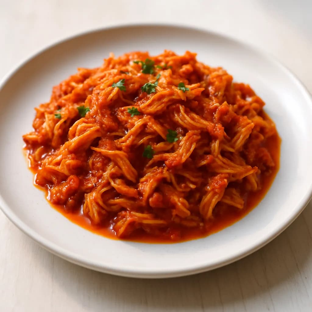 Kurczak szarpany w pikantnym sosie pomidorowym