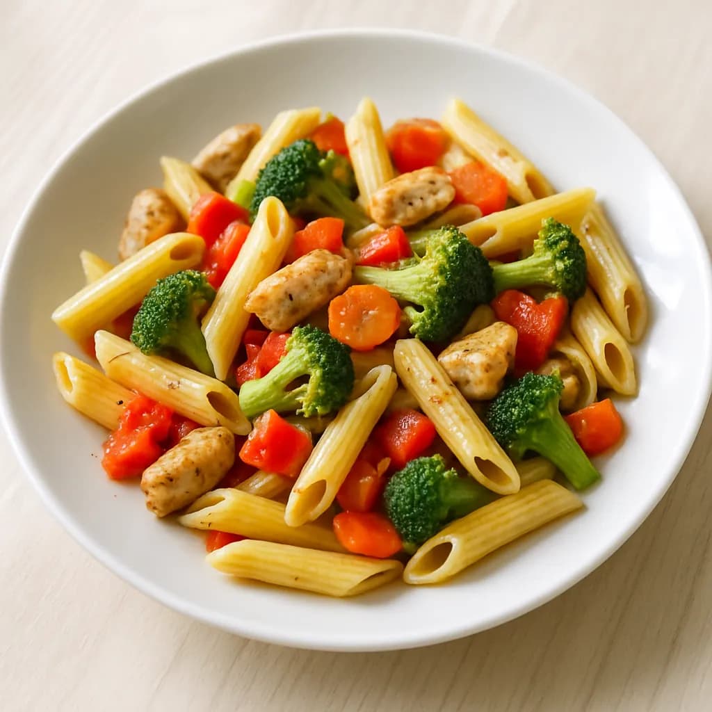 Makaron penne z warzywami i kurczakiem