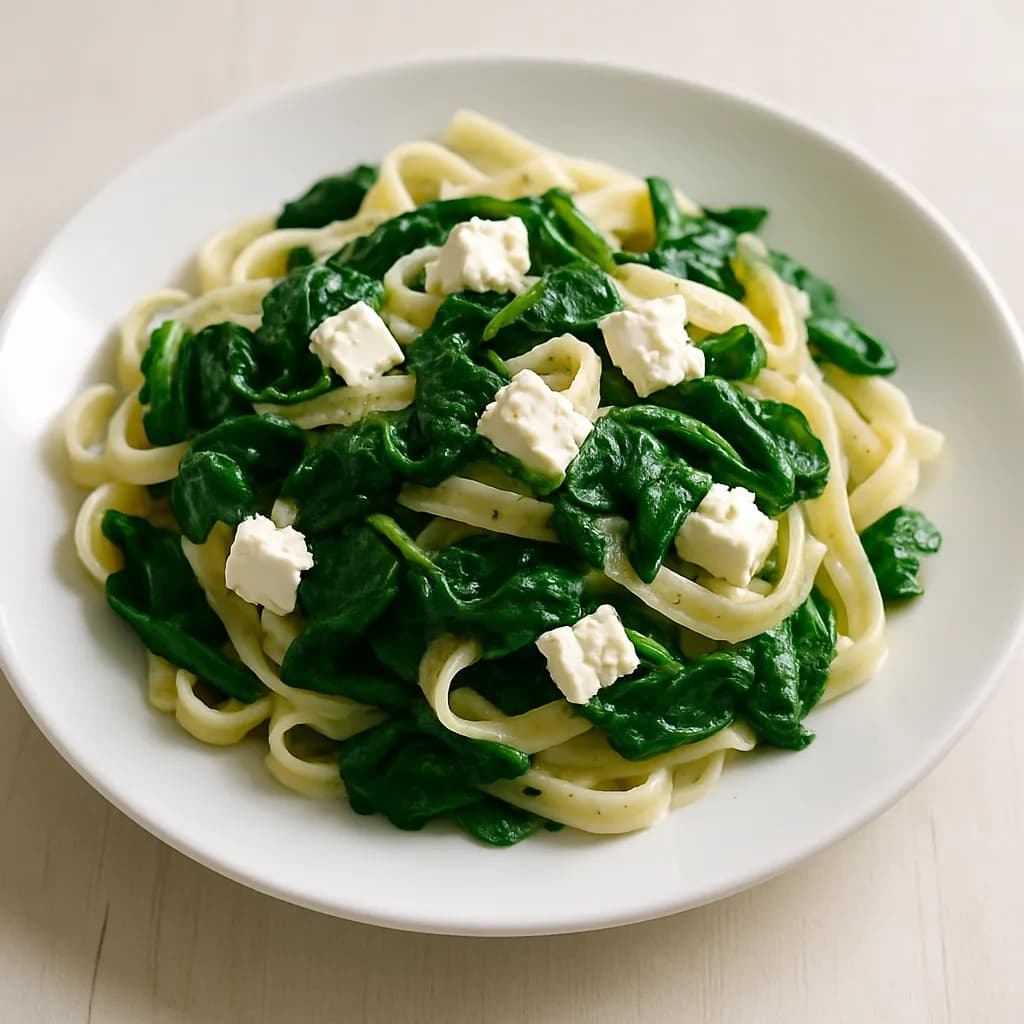 Makaron ze szpinakiem i serem feta