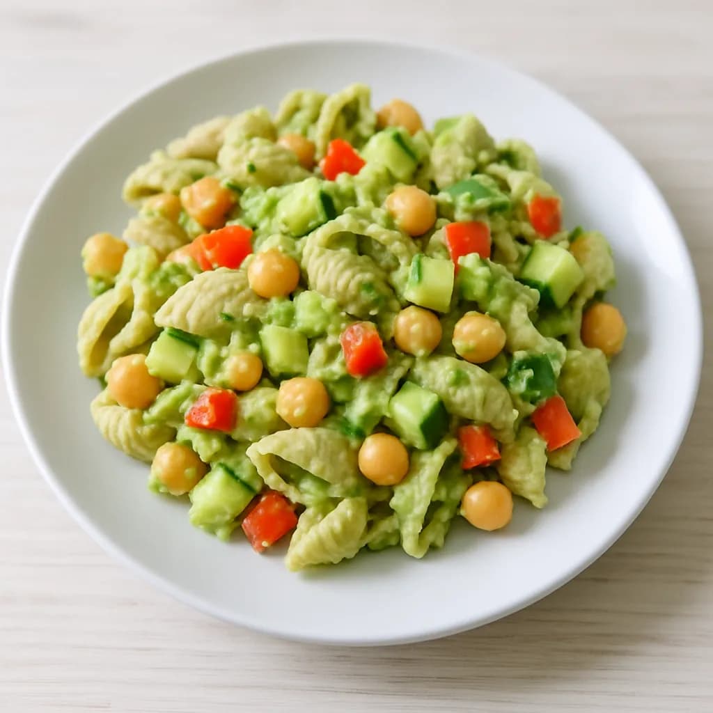 Pasta z awokado, ciecierzycą i warzywami