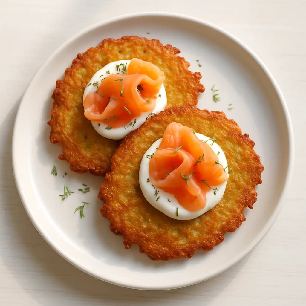 Pieczone placki ziemniaczane z łososiem