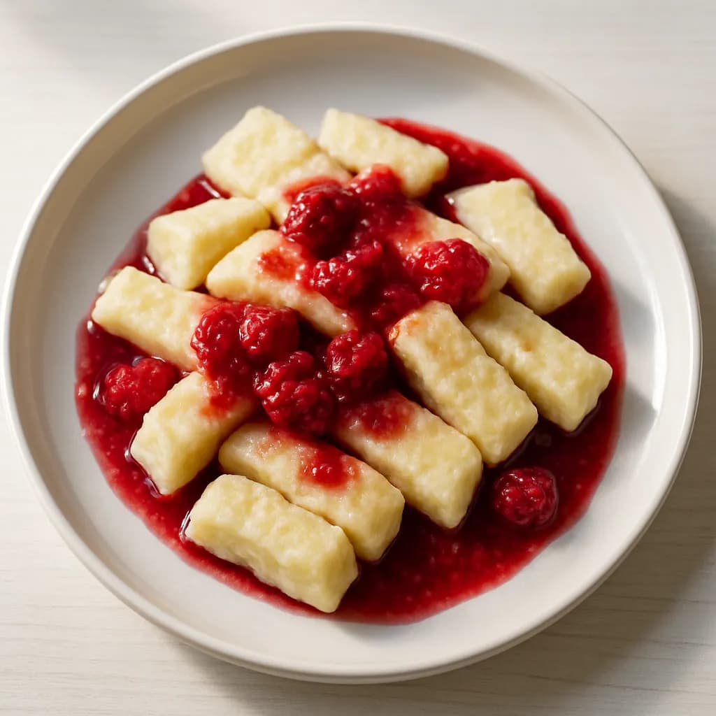 Pierogi leniwe z sosem malinowym