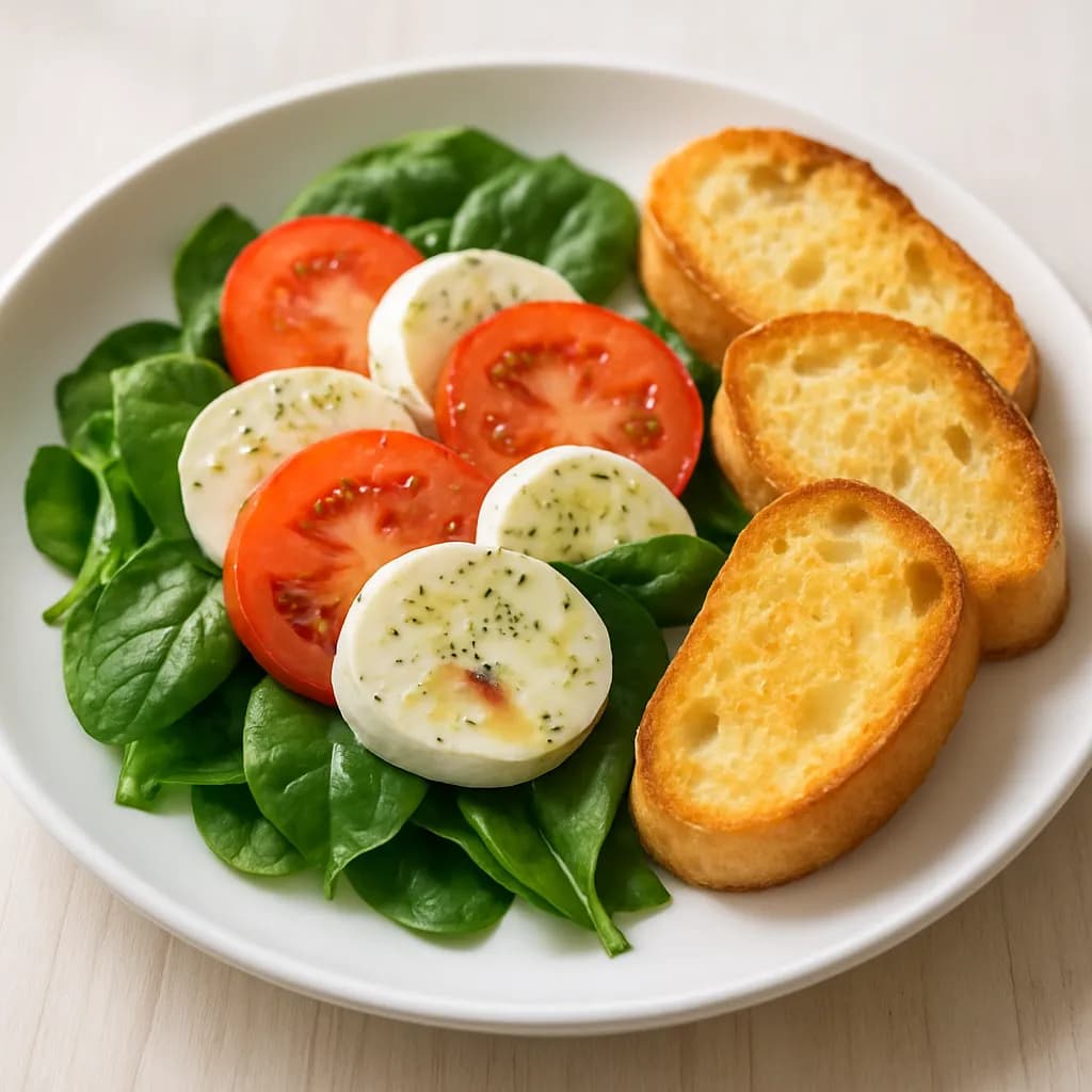 Sałatka Caprese ze szpinakiem i bagietką
