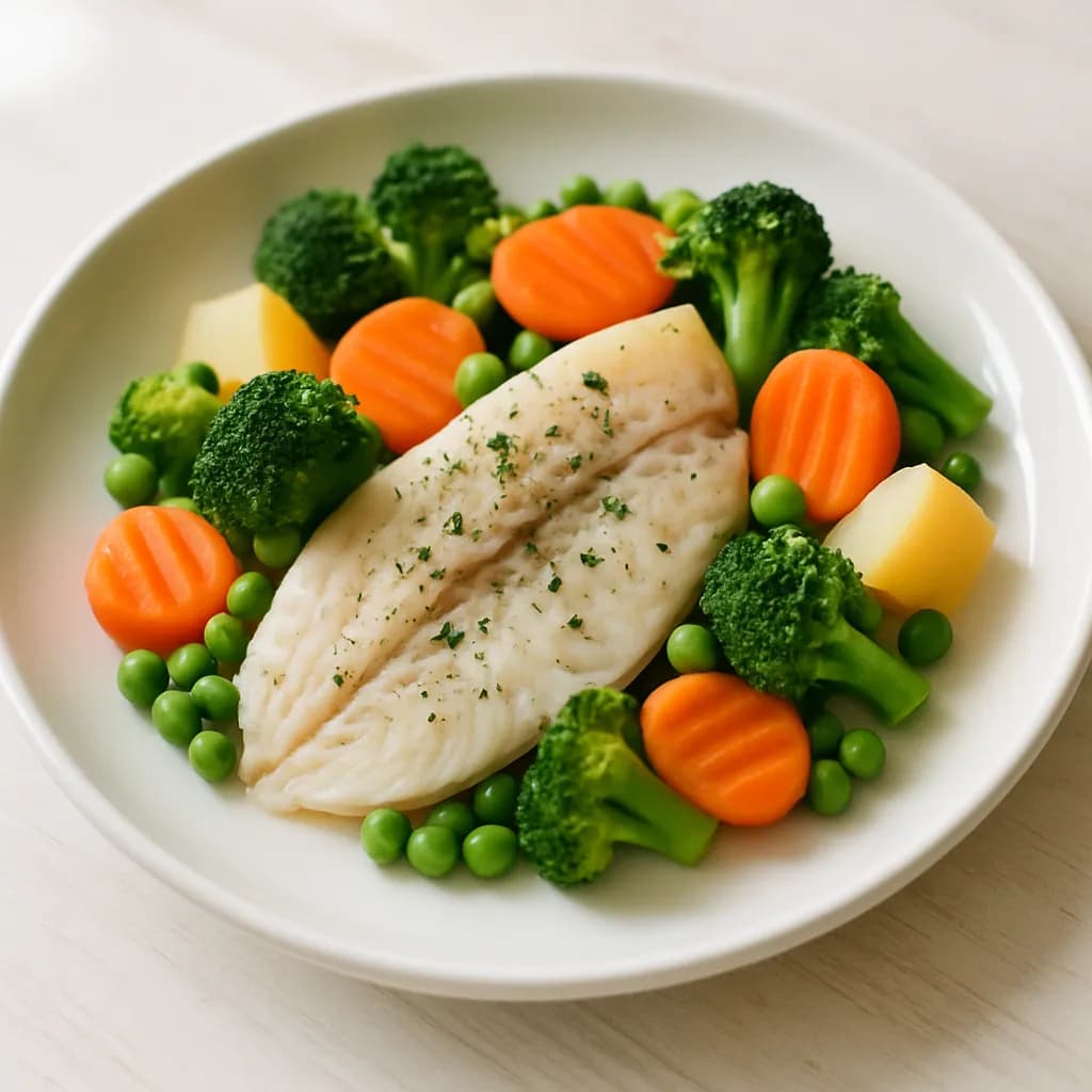 Tilapia z warzywami na parze