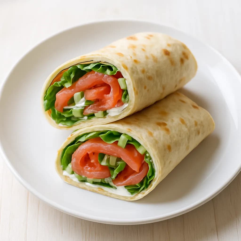 Tortilla z serkiem, łososiem i warzywami