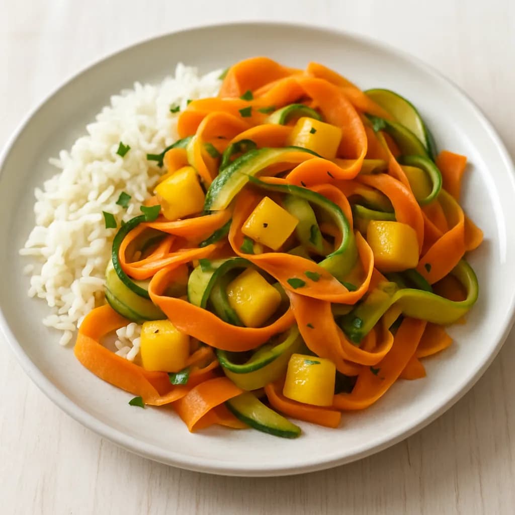 Warzywne tagliatelle z mango i ryżem