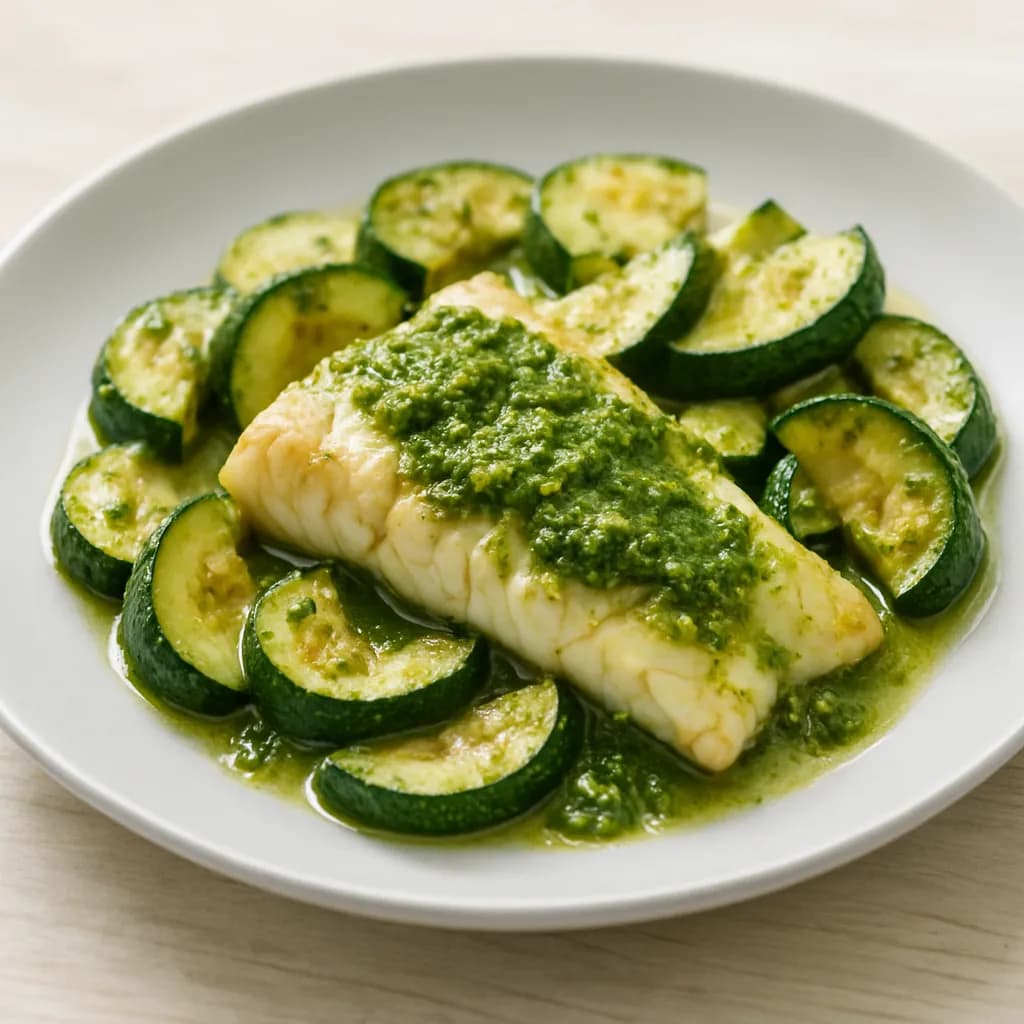 Dorsz z cukinią z zielonym pesto