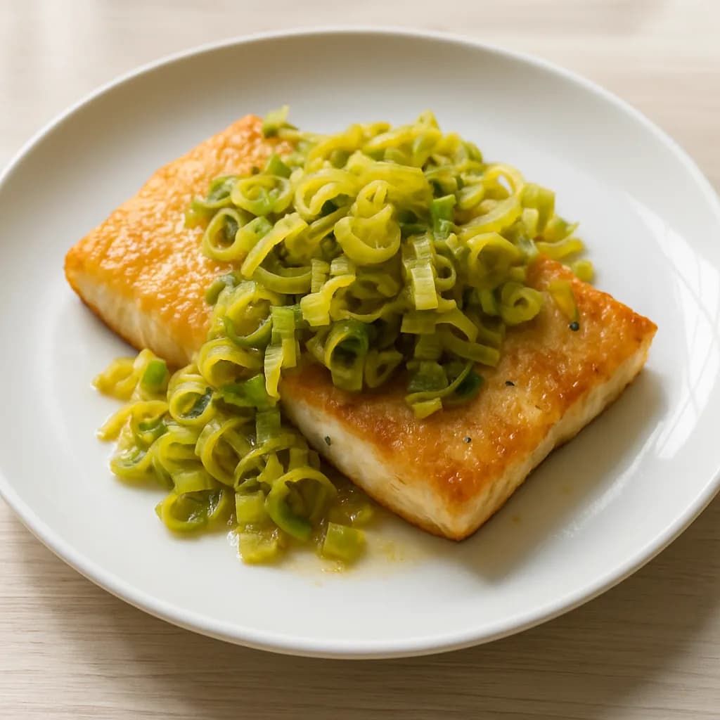 Halibut pieczony z porem
