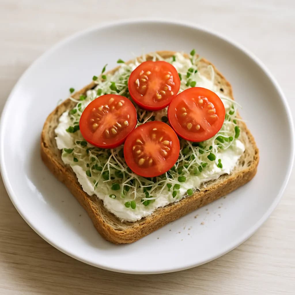 Kanapki z serkiem, kiełkami i pomidorkami
