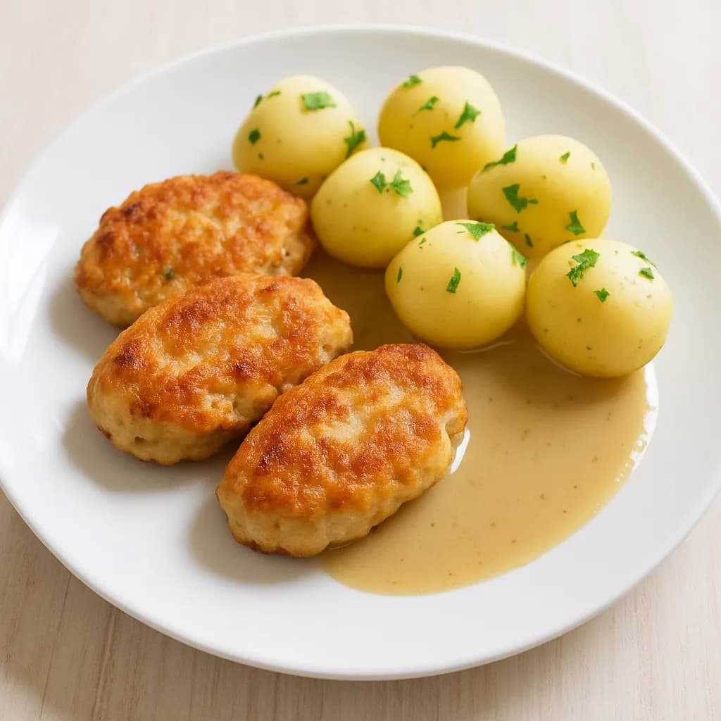Kotleciki z kurczaka z ziemniakami i sosem