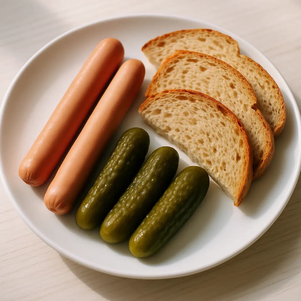 Parówki z ogórkiem i chlebem