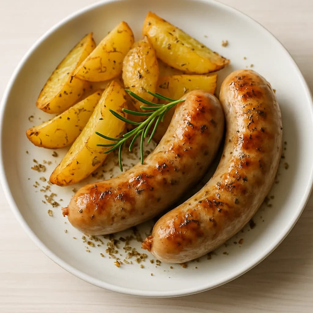 Pieczona biała kiełbasa z rozmarynem i majerankiem