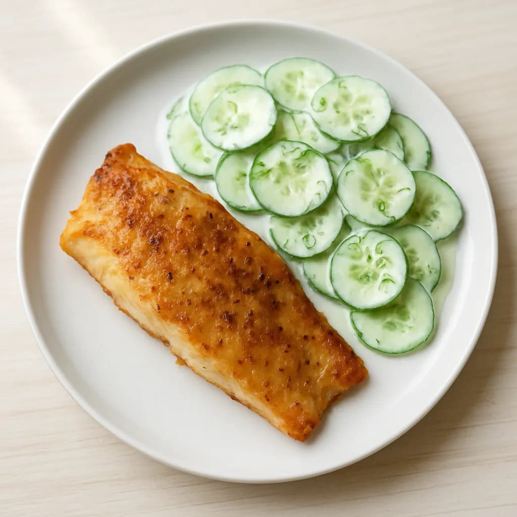 Pieczona ryba z mizerią