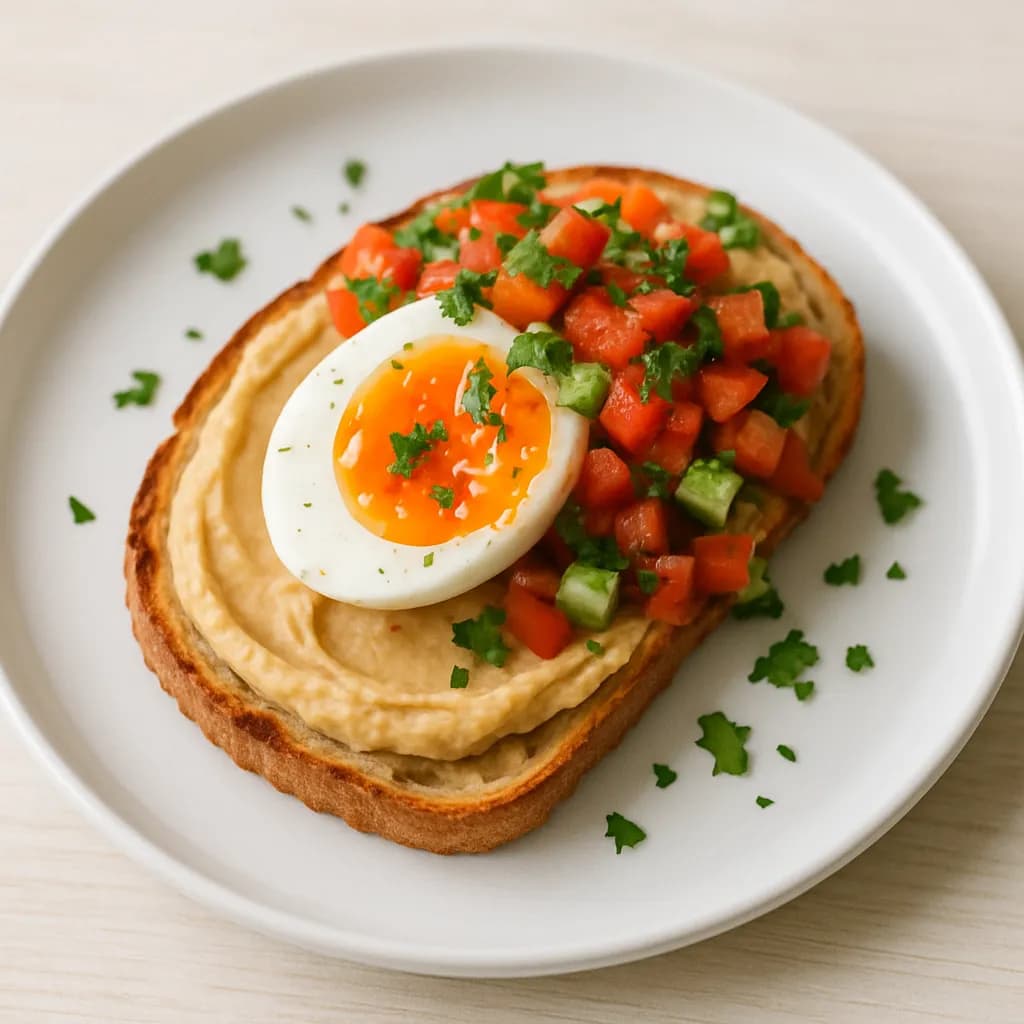 Tost z hummusem, jajkiem i salsą